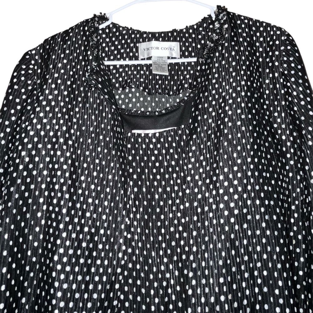 Vintage Victor Costa Women Black & White Polka Dot Tank & Beaded Jacket Sz-12 - Picture 2 of 9